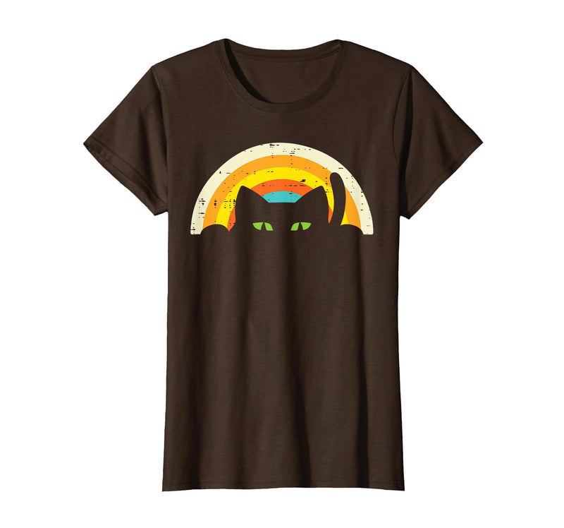 Cat Shirts For Women Men Girls Kids Kitten Gifts Peeping Black Cat Rainbow Vintage Halloween Men Women Kids T-Shirt - Brown
