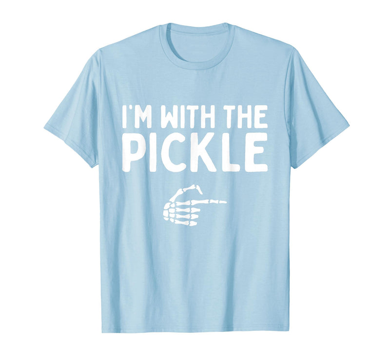 Funny Halloween Costume Holiday Party Gift I'm with The Pickle Funny Halloween Costume Matching Couples T-Shirt - Baby Blue
