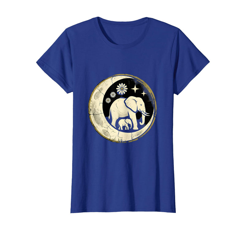Mademark Mama and Baby Elephant Walking Together T-Shirt - Women - Royal Blue