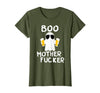 Vulgar Halloween Tee Shop Boo Motherfucker Funny Beer Drinking Ghost Adult Halloween T-Shirt - Olive Green