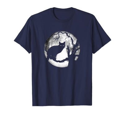 Last Gasp Graphics Black Cat & Creepy Tree Silhouetted Against Night Sky Moon T-Shirt