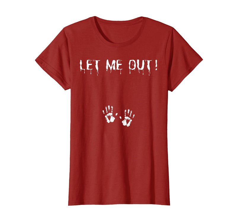 Spooky Halloween Costume Outfit Vintage Let Me Out Pregnancy Hand Print Pregnant Halloween T-Shirt - Cranberry Red