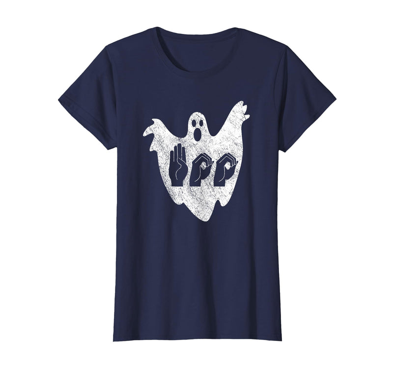 Sign Language Apparel Funny ASL American Sign Language Halloween T-Shirt - Navy Blue