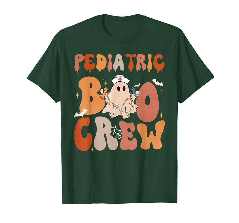 Funny Pediatric shirts for work Pediatric Nurse Shirt Halloween Pediatric Boo Crew T-Shirt - Dark Green