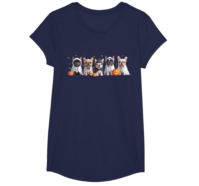 Funny Ghost Dog Halloween Girls Kids Cute French Bulldog Halloween Costume Frenchie Dog Ghost T-Shirt - Navy Blue