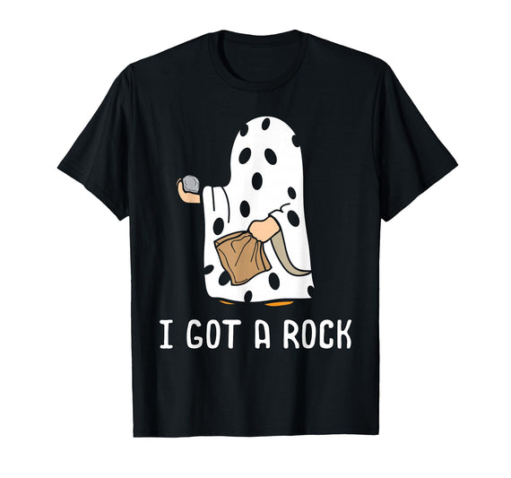 Funny Halloween Vibes Trick Or Treating I Got A Rock Funny Halloween Trick Or Treating Ghost T-Shirt - Black
