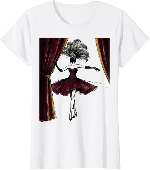 Women's Showgirl Era Velvet Curtain Stage Glow Graphic T-Shirt - White