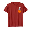 Halloween Spooky Funny Design Skeleton in Pocket Halloween Spooky Funny Skull Costume T-Shirt - Cranberry Red