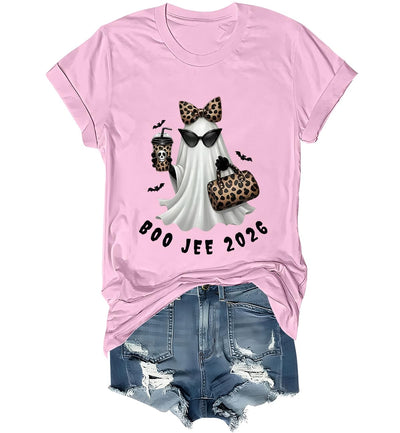 WQFQW Boo JEE 2026 Ghost Funny Halloween Leopard Print Ghost Shirt for Women