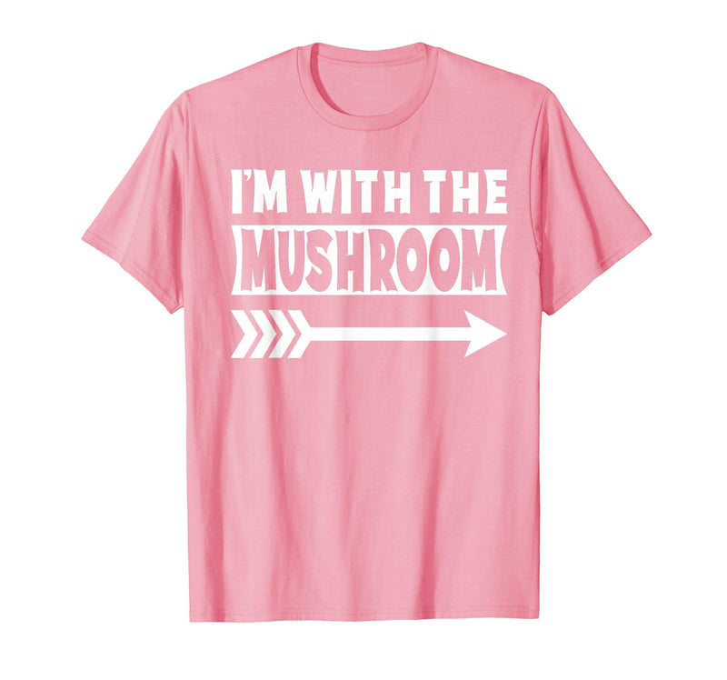 Funny Lazy & Easy Halloween Couple Costume Tee I'm with The Mushroom Halloween Costume Mushroom Halloween T-Shirt - Pink