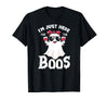 Addictive Designs Halloween Merch Funny Halloween, Just Here for the Boos, Ghost Drinking Wine T-Shirt - Black