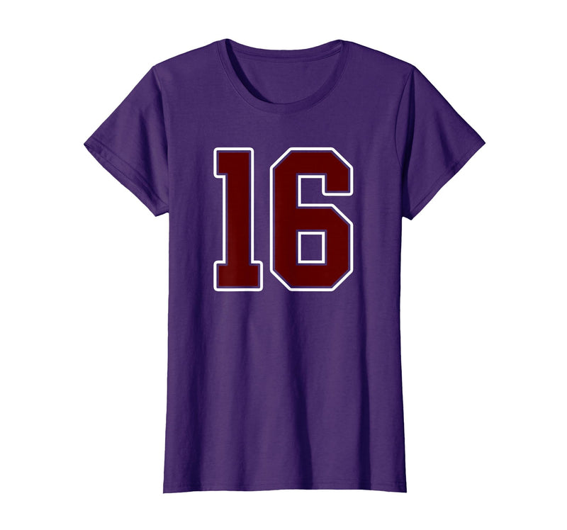 Maroon Number 16 Jersey Player Uniform #16 Gifts Maroon and White Number 16 Jersey Player Uniform #16 Fan T-Shirt - Purple