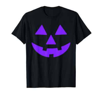 Trick or Treat Funny Halloween Costumes Party Tees Jack O Lantern Scary Carved Pumpkin Face Halloween Purple T-Shirt