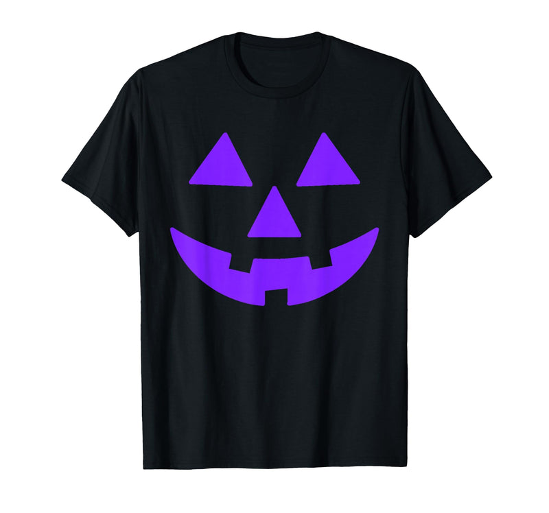 Trick or Treat Funny Halloween Costumes Party Tees Jack O Lantern Scary Carved Pumpkin Face Halloween Purple T-Shirt - Black