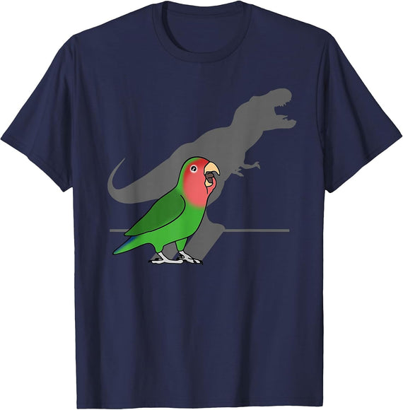 Funny Dinosaur T-Rex Shadow Rosy Faced Green Lovebird T-Shirt - Navy Blue