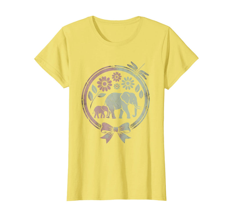Mademark Elephant and Calf Walking Trunk to Tail Mama T-Shirt - Women - Lemon Yellow