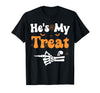 She's My Trick He's My Treat Halloween Couple Tees He's My Treat Skeleton Couples Matching Couple Halloween T-Shirt - Black