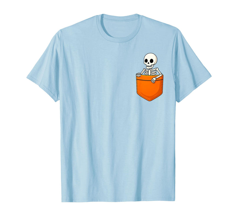 Halloween Spooky Funny Design Skeleton in Pocket Halloween Spooky Funny Skull Costume T-Shirt - Baby Blue
