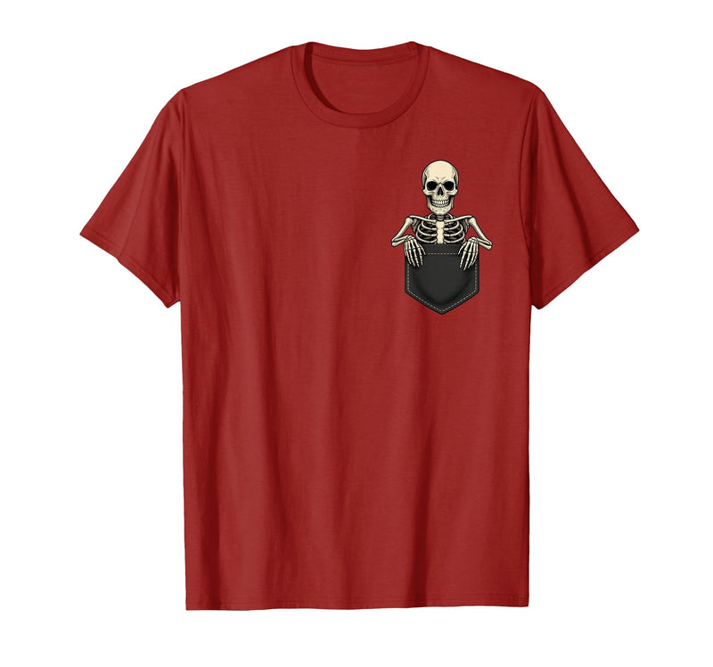 Funny Pocket Skeleton Halloween T Shirt For Men Funny Skeleton in The Pocket Halloween Kids Teens Adults T-Shirt - Cranberry