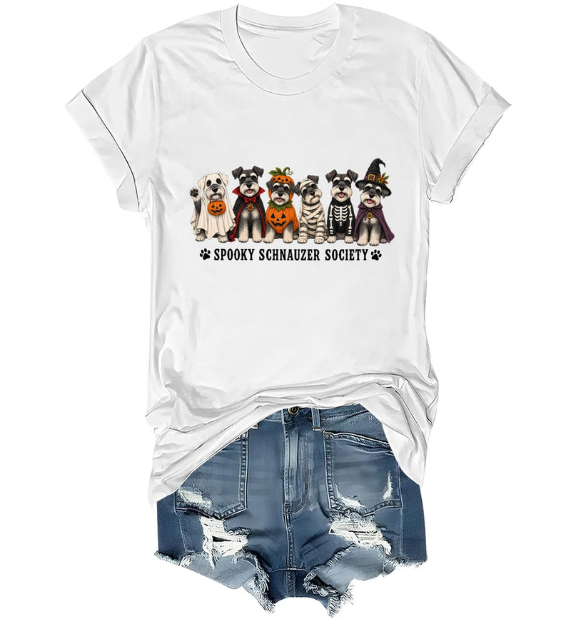 WQFQW Spooky Schnauzer Society Halloween Shirt Terrifying Halloween T-Shirt - White