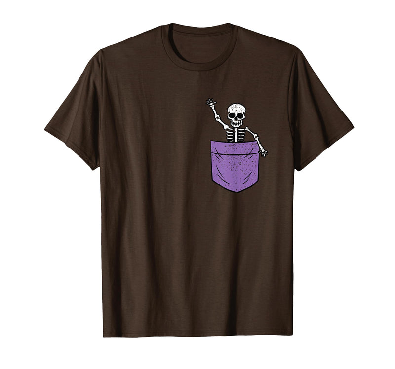 Halloween Shirts Skeleton Costume Men Women Kids Skeleton Pocket Halloween Costume Funny Skull Character T-Shirt - Brown