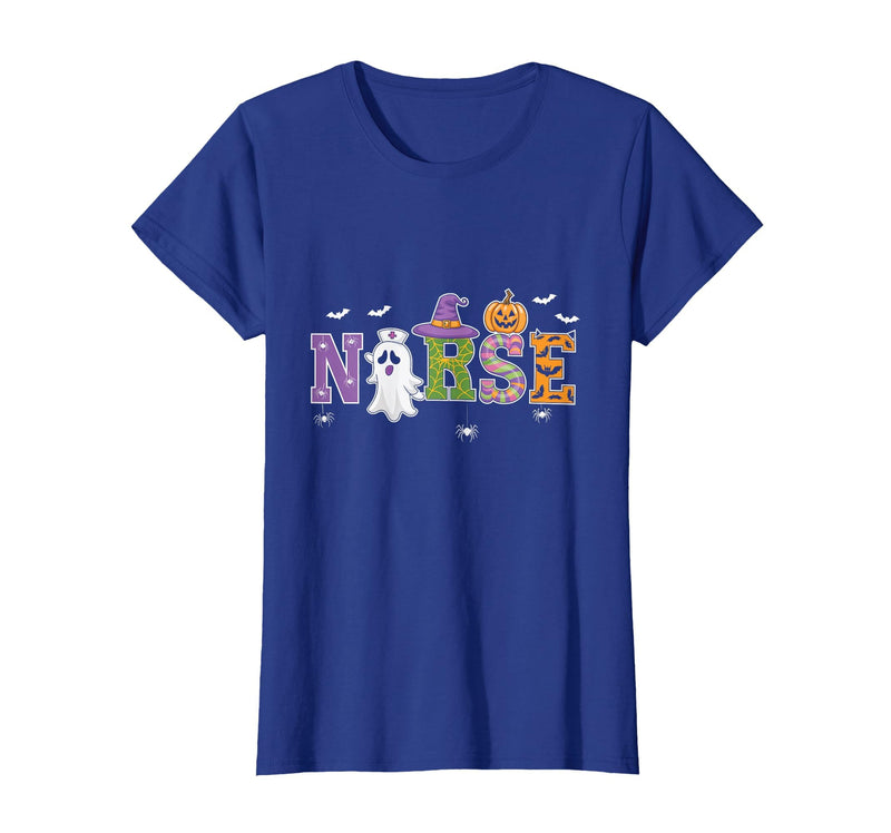 Halloween Nurse Costume Scrub Top Ghost Pumpkin Nurse Halloween Ghost Pumpkin Costume Nurse Halloween T-Shirt - Royal Blue