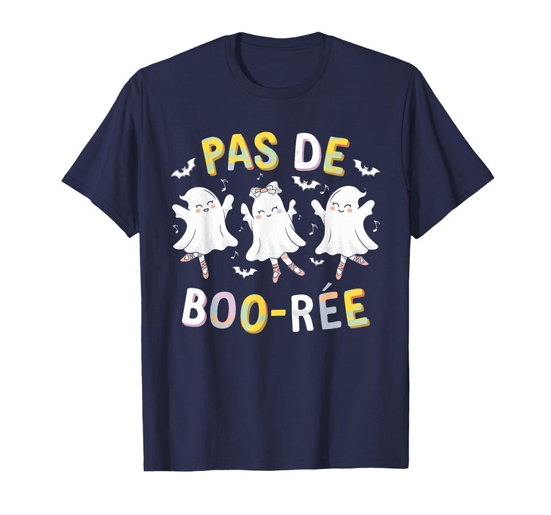 Ballet Ghost Halloween 2024 Spooky Dance Lover Pas de Boo-rée Ghost Ballet Dancer Halloween Dance Teacher T-Shirt - Navy Blue