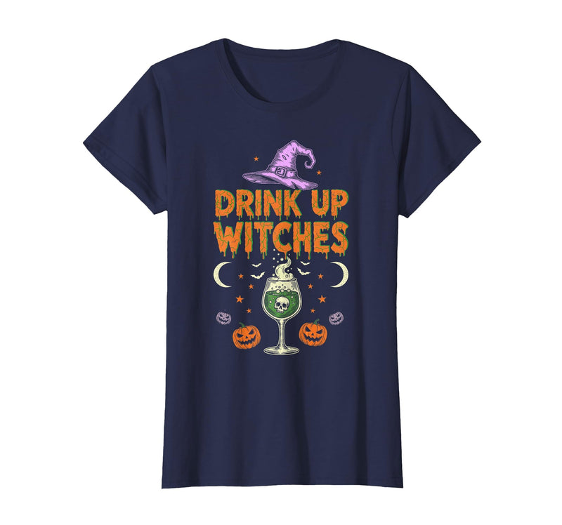 Funny Halloween Tees for Men Women Kids. Drink Up Witches Purple Hat Funny Halloween Men Women T-Shirt - Navy Blue