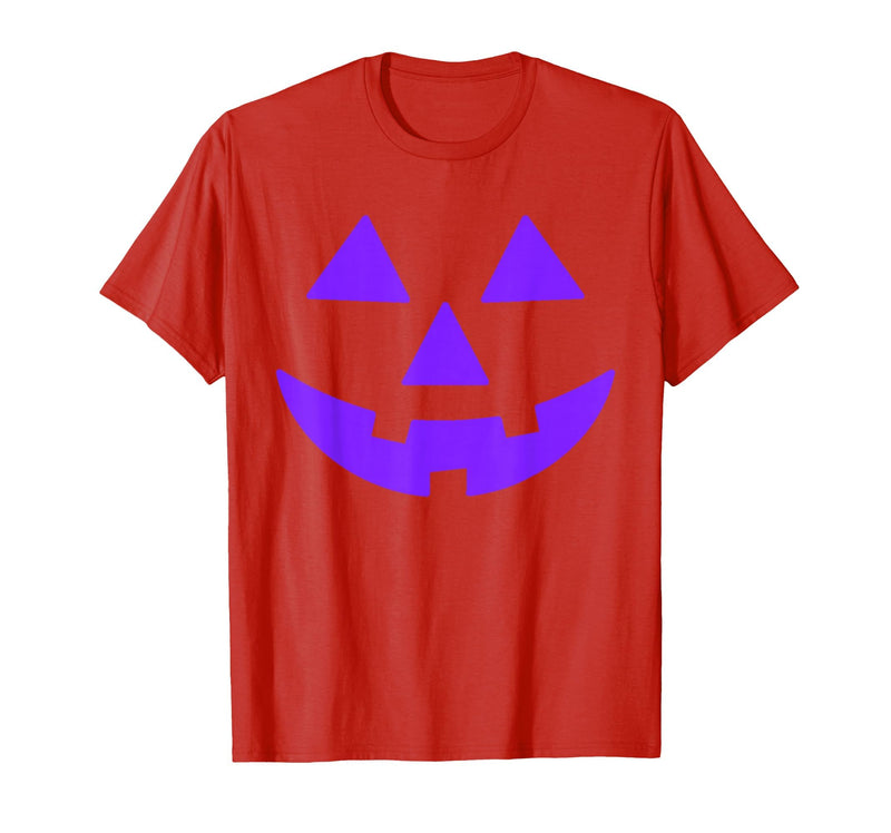 Trick or Treat Funny Halloween Costumes Party Tees Jack O Lantern Scary Carved Pumpkin Face Halloween Purple T-Shirt - Red