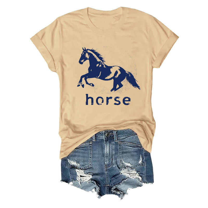 Pukcoun Horse Shirt Horse Lover V-Neck Shirt Retro Graphics T-Shirt Unisex - Khaki