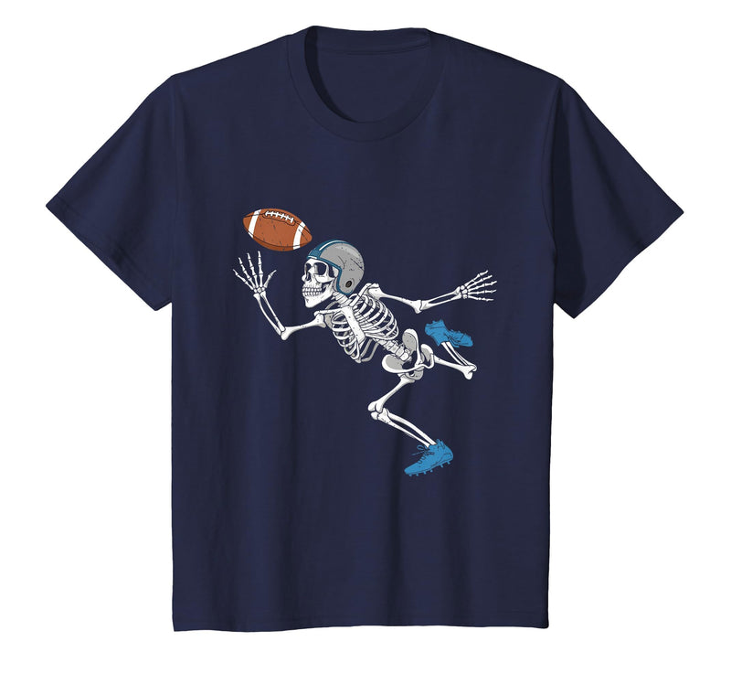 Halloween Shirts Women Men Kids Football Skeleton Halloween Player Catcher Mens Boys Kids T-Shirt - Navy Blue