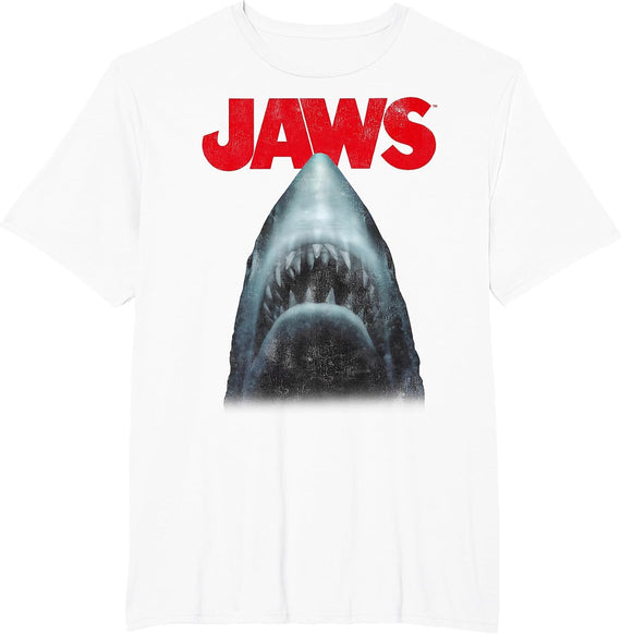 Jaws Shark in Dark Waters Classic Icon T-Shirt, Men's Big and Tall, White, 5X Tall - As Pictured