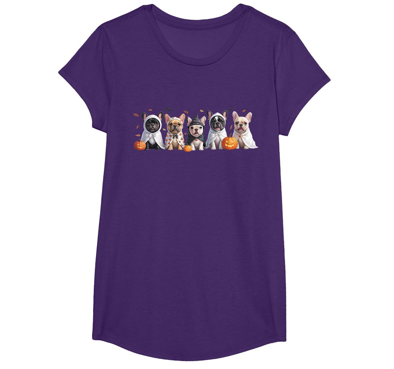 Funny Ghost Dog Halloween Girls Kids Cute French Bulldog Halloween Costume Frenchie Dog Ghost T-Shirt - Purple