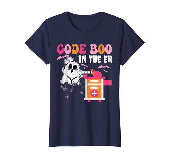 Cod Boo In The Er Halloween ER Costume Code Boo in The ER Nurse Crew Ghost T-Shirt - Navy Blue