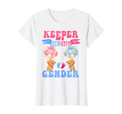 Keeper of The Gender Reveal Cute Bear Balloons Pink Or Blue T-Shirt