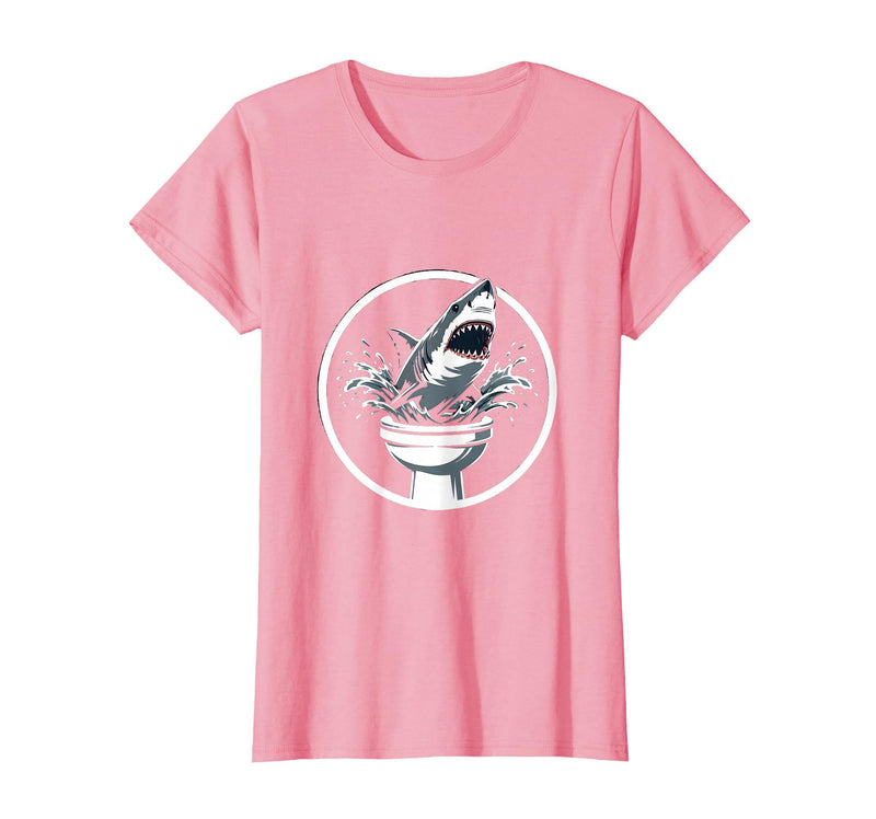 Mademark Shark Bursting Through a Toilet Bowl Graphic T-Shirt - Pink