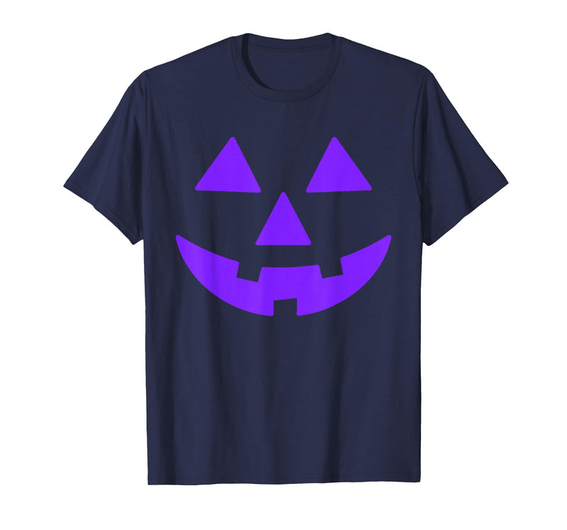 Trick or Treat Funny Halloween Costumes Party Tees Jack O Lantern Scary Carved Pumpkin Face Halloween Purple T-Shirt - Navy
