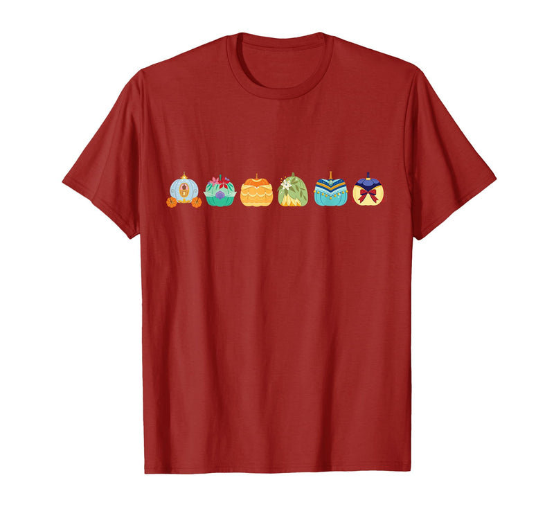 Disney Princess Pumpkins Fall Autumn Lineup of Princesses T-Shirt - Cranberry Red