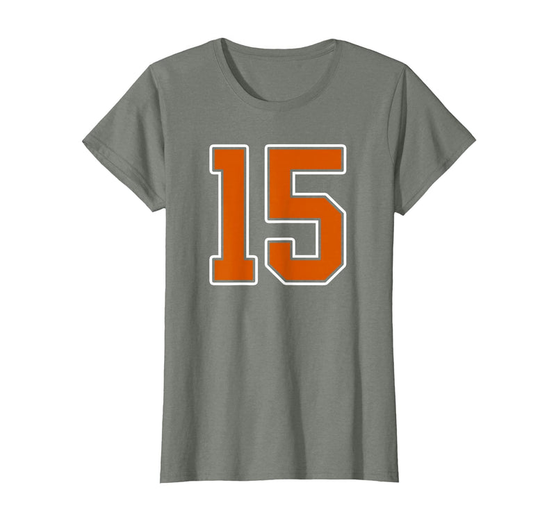 Number 15 Jersey Player Uniform #15 Gifts Burnt Orange White Number 15 Jersey Player Uniform #15 T-Shirt - Olive Heather