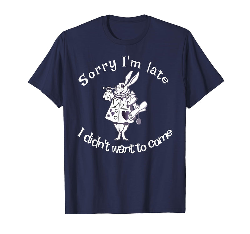 Sorry I'm Late, I Didn't Want to Come White Rabbit Watch T-Shirt in Navy Blue