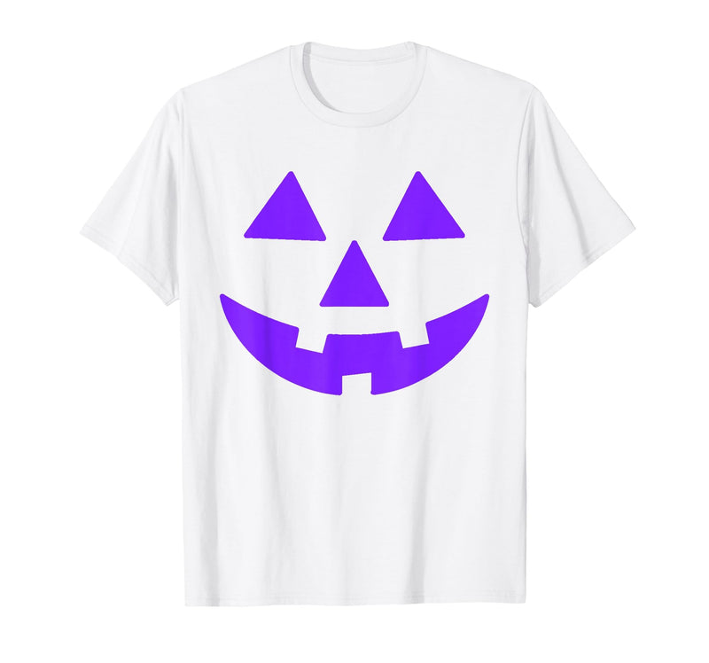 Trick or Treat Funny Halloween Costumes Party Tees Jack O Lantern Scary Carved Pumpkin Face Halloween Purple T-Shirt - White