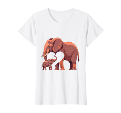 Mademark Elephant Mother and Calf Touching Trunks Design T-Shirt - Women