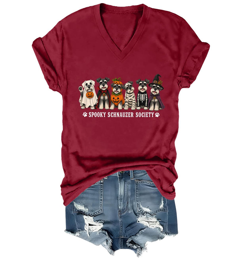 WQFQW Spooky Schnauzer Society Halloween Shirt Terrifying Halloween T-Shirt - Claret-vneck
