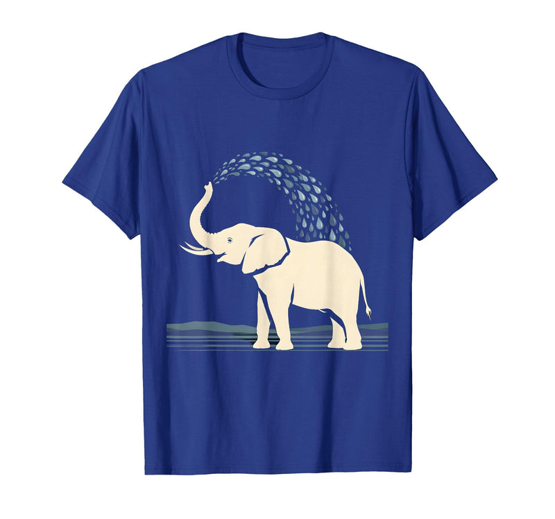 Mademark Elephant Spraying Water Raised Trunk Illustration T-Shirt - Men - Royal Blue