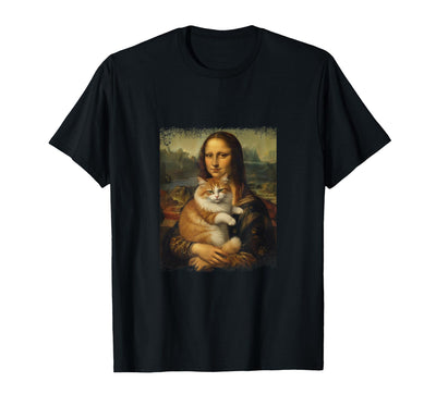 Mona Lisa Cat Lovers Vintage Art Cat Art Funny Mona Lisa Parody Classical Painting Mashup T-Shirt, Men, Black, Small