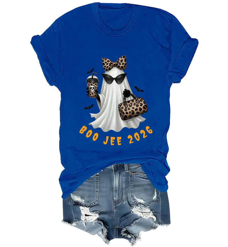 WQFQW Boo JEE 2026 Ghost Funny Halloween Leopard Print Ghost Shirt for Women - Sapphire Blue