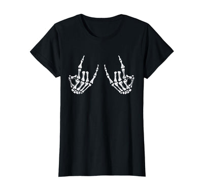 Halloween Tees for Women Men Kids Rocker Hand Sign Rock Skeleton Halloween Costume Men Women T-Shirt