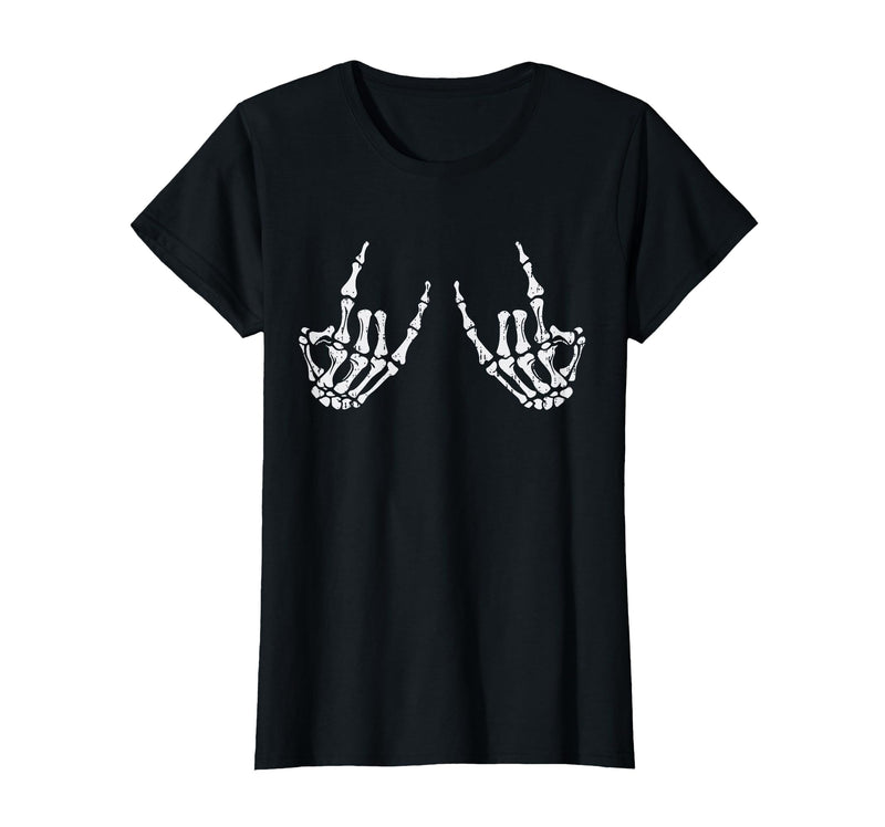 Halloween Tees for Women Men Kids Rocker Hand Sign Rock Skeleton Halloween Costume Men Women T-Shirt - Black