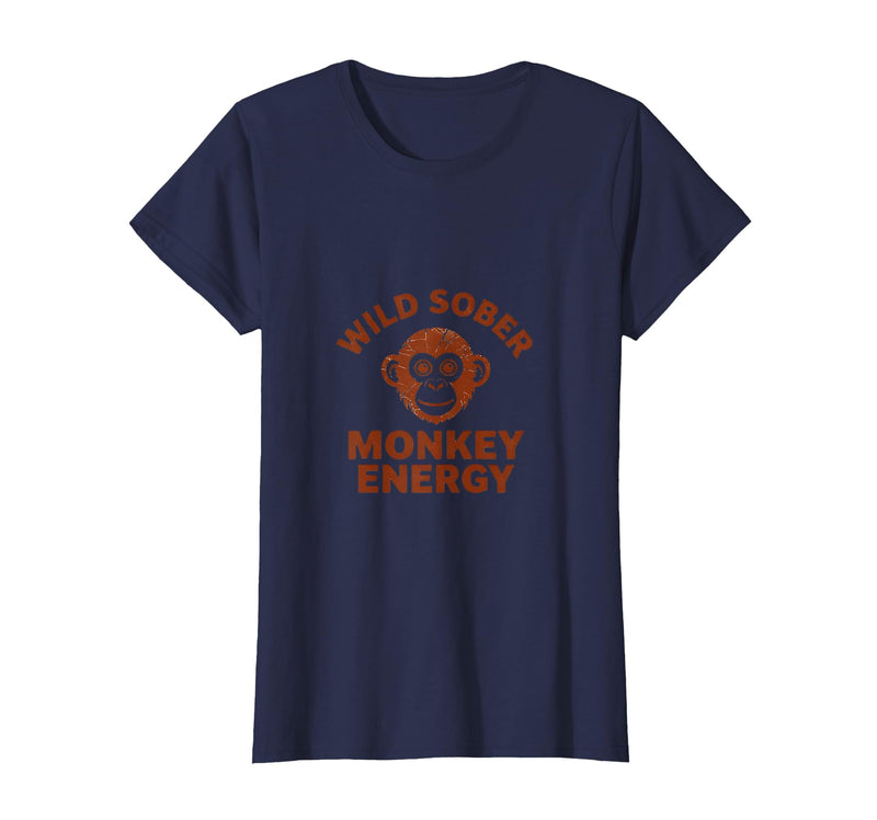 Mademark Wild Sober Monkey Energy Funny Sobriety Design T-Shirt - Women - Navy Blue