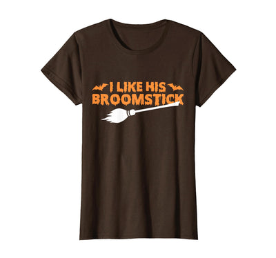 Funny Groovy Halloween Outfit I Like His Broomstick Halloween Funny Matching Couples T-Shirt